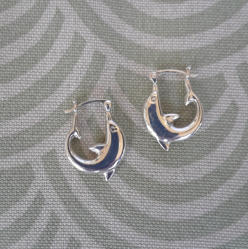 Solid sterling dolphin hoop earrings